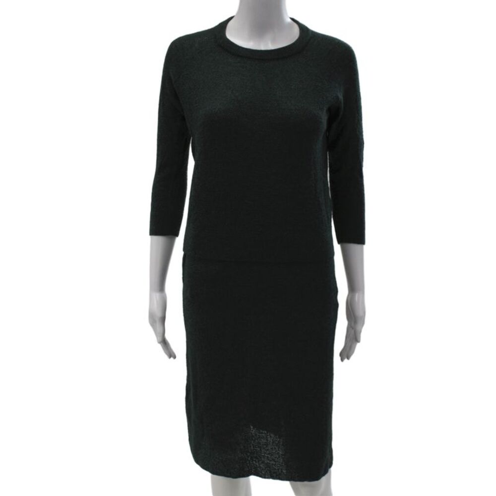 Hesperios Women Sweater Dress Set Green Baby Alpaca Crewneck 3/4 Sleeve Size S